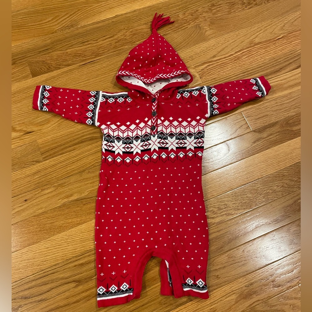 0-3 month fairisle sweater one piece with hood